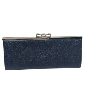 Black and Blue Sparkly Diamond Bow‎ Clutch with Long Shoulder or Crossbody Strap